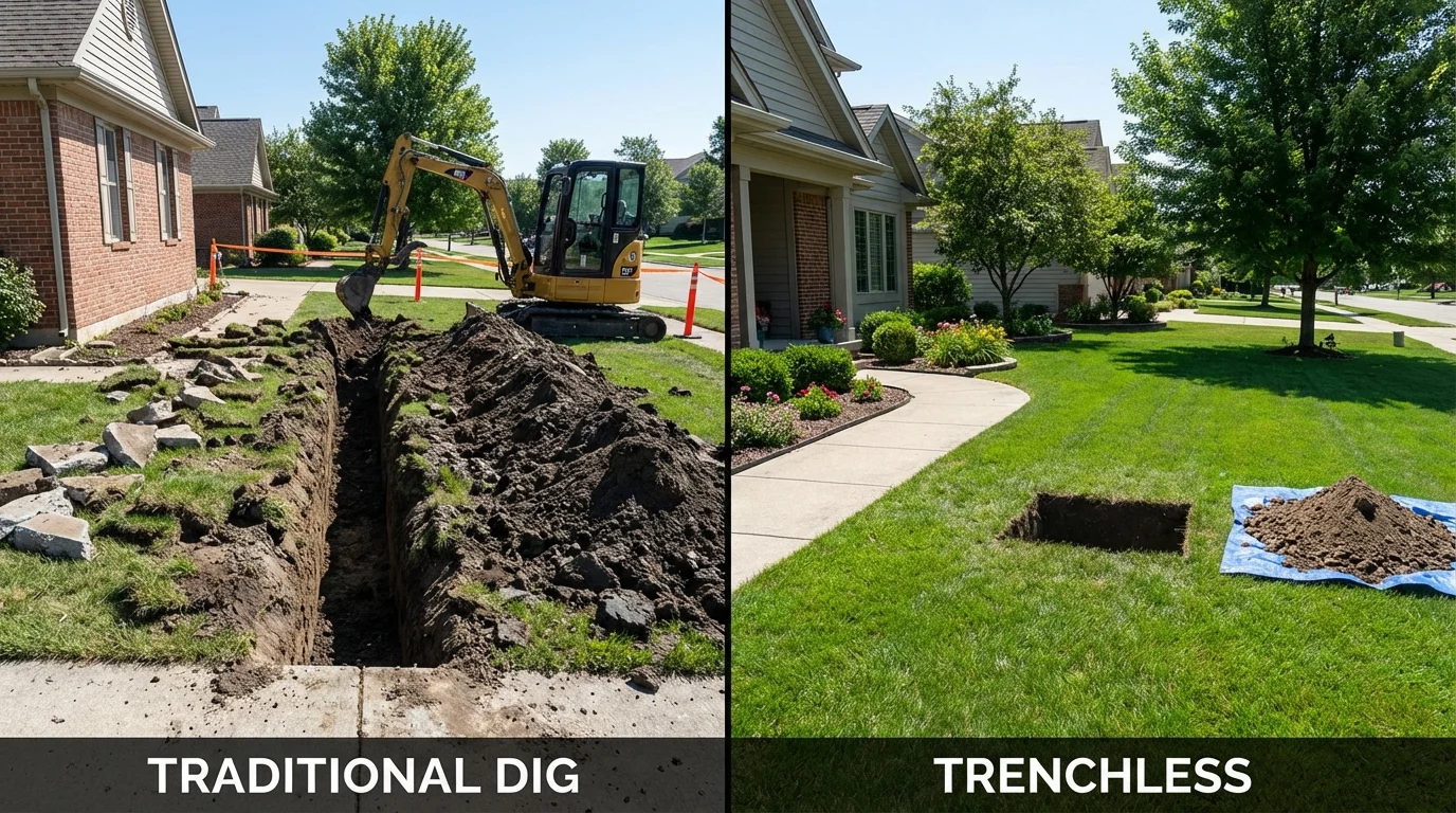 Trenchless sewer repair with minimal yard damage versus traditional excavation in Folsom, CA